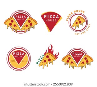 Conjunto de design de logotipo de pizza, logotipo de restaurante de pizza, logotipo de pizza, restaurante de comida, conjunto de emblemas, ilustração de vetor