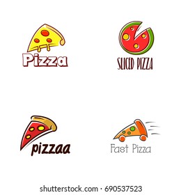 set of pizza logos