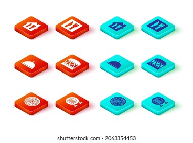 Set Pizza, Online ordering burger delivery, Covered with tray of food, Burger, Cafe and restaurant location and  icon. Vector