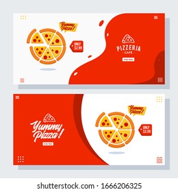 set of pizza pizzeria flyer vector set collection cartoon banner web ui ux ads illustration background with sausage icon