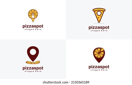 set of pizza point logo design on isolated background, pizzeria place logo icon template