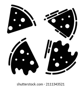 Set of Pizza slice icons. Hand drawn black doodle. Cartoon Decoration for greeting cards, posters, emblems. Vector illustration. 