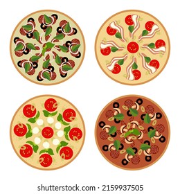 Set of pizza. Vector illustration, flat design. Food collection, design elements. Italian traditional food. Delicious bundle