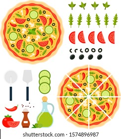 Set of Pizza Vegetarian icons flat vector illustration