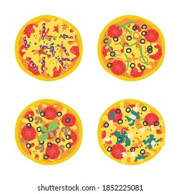 A set of pizzas isolated on white. Vector illustration.
