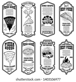 Set of pizzeria flyers. Design element for logo, label, sign, poster, card, banner. Vector illustration