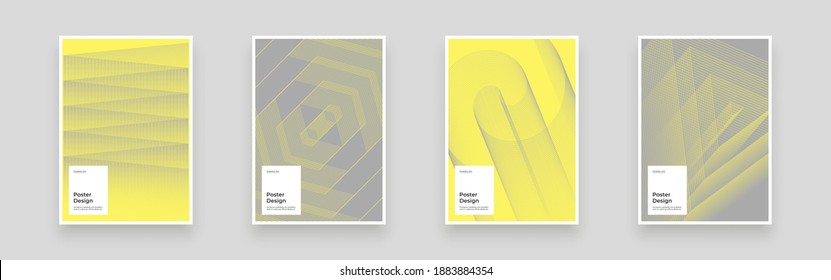 Set Placards, Posters, Flyers, Banner Designs. Linear geometric form. Yellow and gray palette of 2021. Creative stylish texture. EPS10 vector.