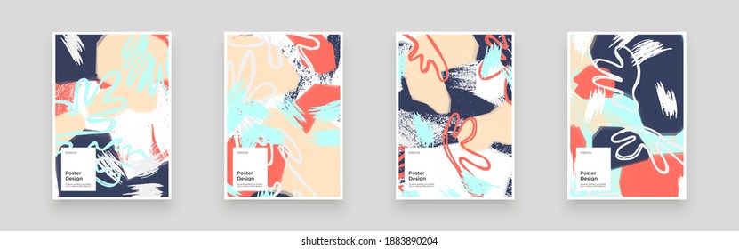 Set Placards, Posters, Flyers, Banner Designs. Colorful geometric and hand drawn shapes, textures. Eps10 vector.