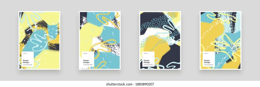Set Placards, Posters, Flyers, Banner Designs. Colorful geometric and hand drawn shapes, textures. Eps10 vector.