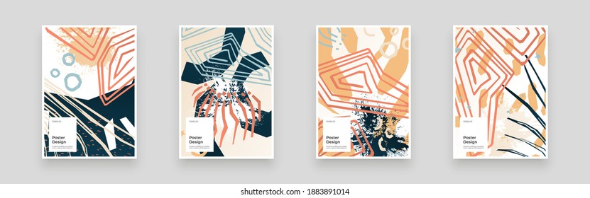 Set Placards, Posters, Flyers, Banner Designs. Spots, dots and paint strokes. Hand drawn texture, decor elements and shapes. Eps10 vector.