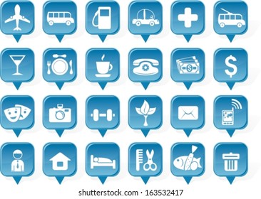 set of place icons and signs for maps and space navigation plans