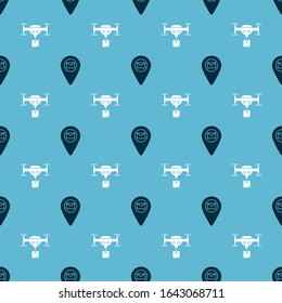 Set Placeholder on map paper and Delivery drone with the package  on seamless pattern. Vector