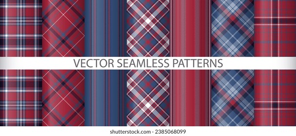 Set plaid check pattern. Textile vector background. Seamless fabric texture tartan collection.