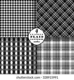 Set of plaid classic patterns. Vector seamless backgrounds.