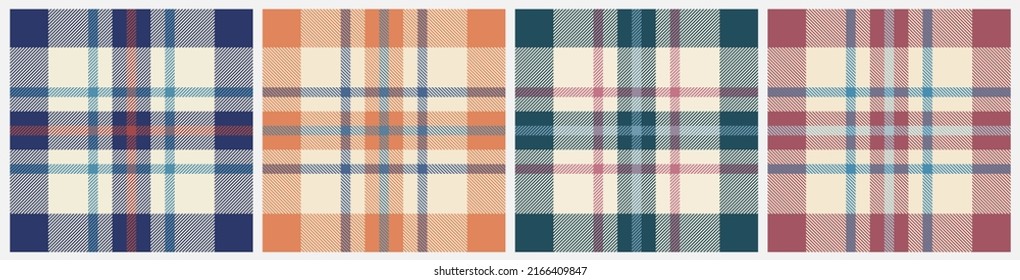 Set of plaid fabric patterns classic seamless design. Textile design with four different color options.
