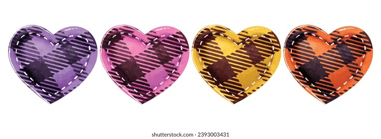 A set of plaid pattern hand made fabric hearts for decoration 