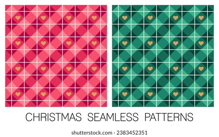 Set of plaid pattern with heart design for Christmas and new year holidays.