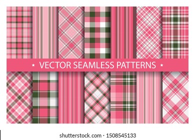 Definir o padrão de xadrez sem emenda. Tartan padrões textura de tecido. Fundo do vetor geométrico verificado. Fundo de cobertor de listras escocês. Têxtil de coleção de tecido de moda design plano têxtil.