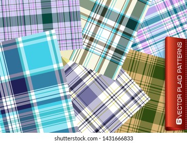 Set of plaid patterns for print (textile, wrapping, wallpaper). Symmetric and asymmetric geometric background. EPS10 vector