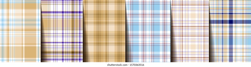 Set of plaid patterns for print (textile, wrapping, wallpaper). Symmetric and asymmetric geometric background. EPS10 vector