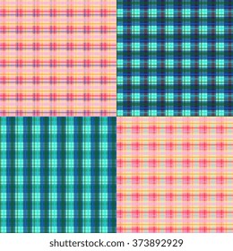 Set of plaid seamless patterns. Vector illustration. Can be used for wallpapers, textiles, fabrics, textures, wrapping paper, covers, cards.