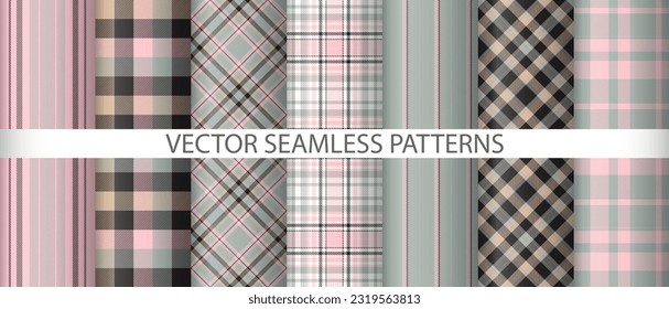Set plaid textile background. Seamless fabric tartan. Pattern check vector texture collection.