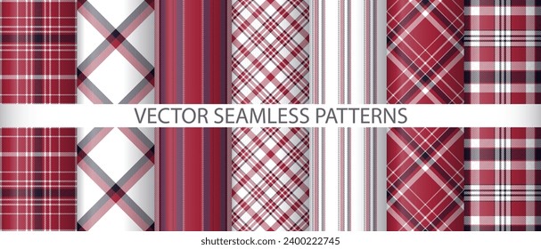 Establezca la textura de plaid sin fisuras. Comprobar vector de tejido. Colección de patrones textiles de fondo de Tartán.