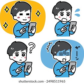 Set of plain clothes men with smartphones