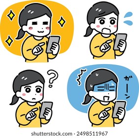 A set of plain clothes women with smartphones