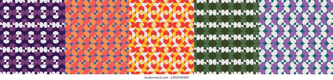 set of plain geometric flower seamless pattern