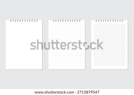 A set of plain paper with tear-off sheets, a spiral notebook. A ring-bound notebook. Vector illustration