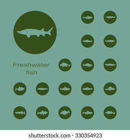 It is a set of plain picture freshwater fish icons