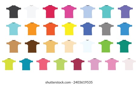conjunto de camisetas lisas de diferentes colores aisladas en fondo blanco