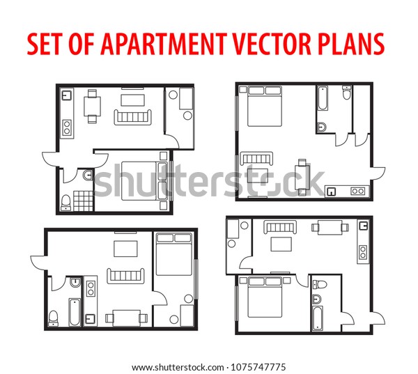 Set Plan Architectural Project Blueprint Apartment Stock