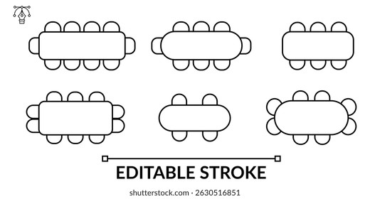 Set of plan seats in restaurant or home top view, Chairs and tables outline, Scheme, blueprint, architectural plan line icon