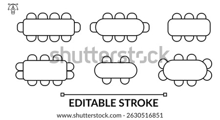 Set of plan seats in restaurant or home top view, Chairs and tables outline, Scheme, blueprint, architectural plan line icon