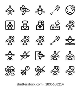Set of plane, airplane, aircraft, transportation outline style icon - vector