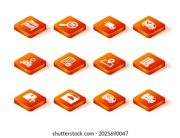 Set Plane and cardboard box, Delivery package with umbrella, Scale, Verification of delivery list, Free service, Placeholder map, truck stopwatch and  icon. Vector
