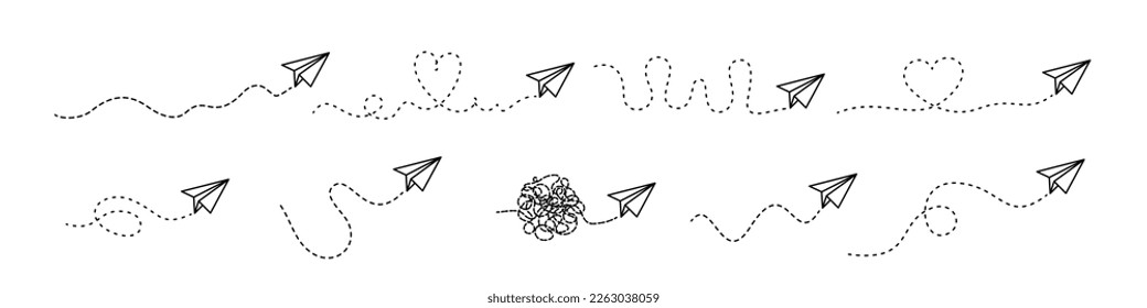 Set of plane with dush path, jorney flight, curve line