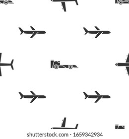 Set Plane, Formula race car and Plane on seamless pattern. Vector