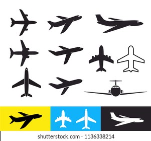 Set of Plane icon. Airplane silhouettes flat design. Vector illustration. Isolated on white background