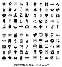 set of plane icons. Education, medicine, halloween, movie and cinema