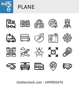 Set of plane icons such as Helicopter, Train, Touristic, Boarding pass, Earth, Pilot, Sending, Bus, Itinerary, Logistics, Plane, Fly, Tram, Airport, Zeppelin , plane