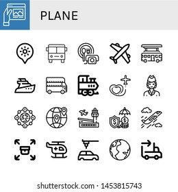 Set of plane icons such as Travel, Holidays, Bus, Room service, Airplane, Yatch, Train, Air hostess, Earth, Airport, Insurance, Plane, Sending, Helicopter, Automobile , plane