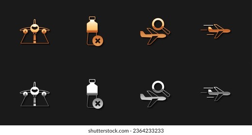 Fijar plano, sin botella de agua, búsqueda de avión e icono. Vector