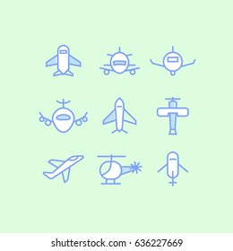 Set of plane outline icons on green background