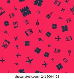 Set Plane, Road, Delivery cargo truck and Parking on seamless pattern. Vector