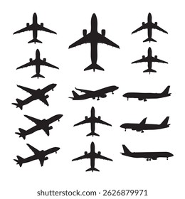 Set of plane silhouette on white background