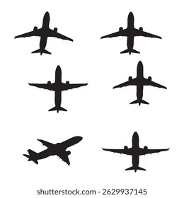 Set of plane silhouette on white background