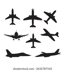 Set of plane silhouette on white background